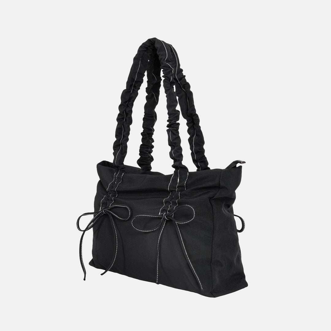 Valantomode | Luna Ribbon Kinetic Tote – Lightweight Adjustable Nylon Shoulder Bag with Ribbon Detail