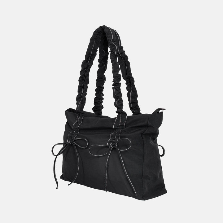 Valantomode | Luna Ribbon Kinetic Tote – Lightweight Adjustable Nylon Shoulder Bag with Ribbon Detail