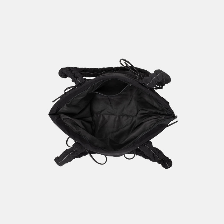 Valantomode | Luna Ribbon Kinetic Tote – Lightweight Adjustable Nylon Shoulder Bag with Ribbon Detail