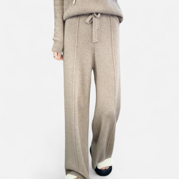 Valantomode | Women’s Wool Wide-Leg Knit Trousers – Premium High-Waisted Lounge Pants