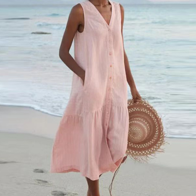 Valantomode | Mina Linen Look Summer Maxi Dress for Effortless Style