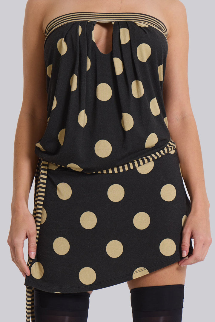 Valantomode | Chic Strapless Mini Dress with Polkadot Stripes for Summer