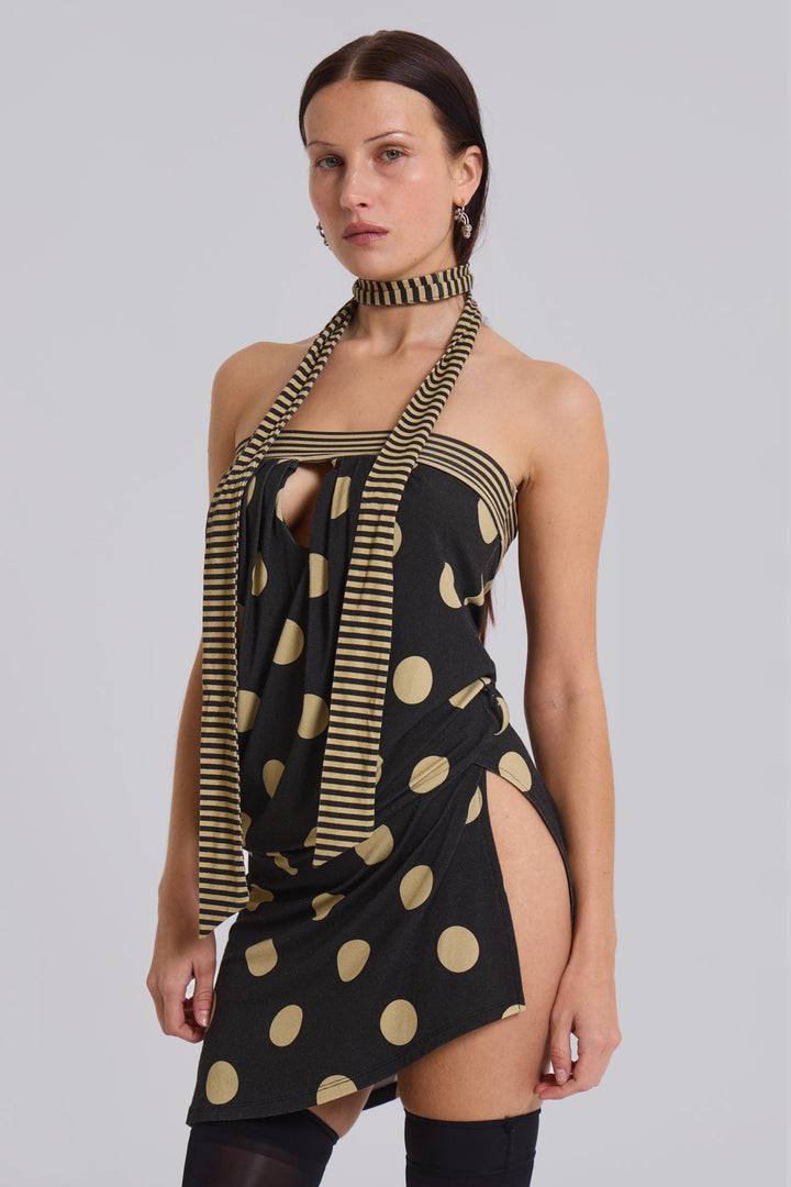 Valantomode | Chic Strapless Mini Dress with Polkadot Stripes for Summer