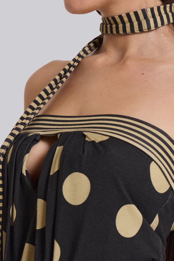 Valantomode | Chic Strapless Mini Dress with Polkadot Stripes for Summer