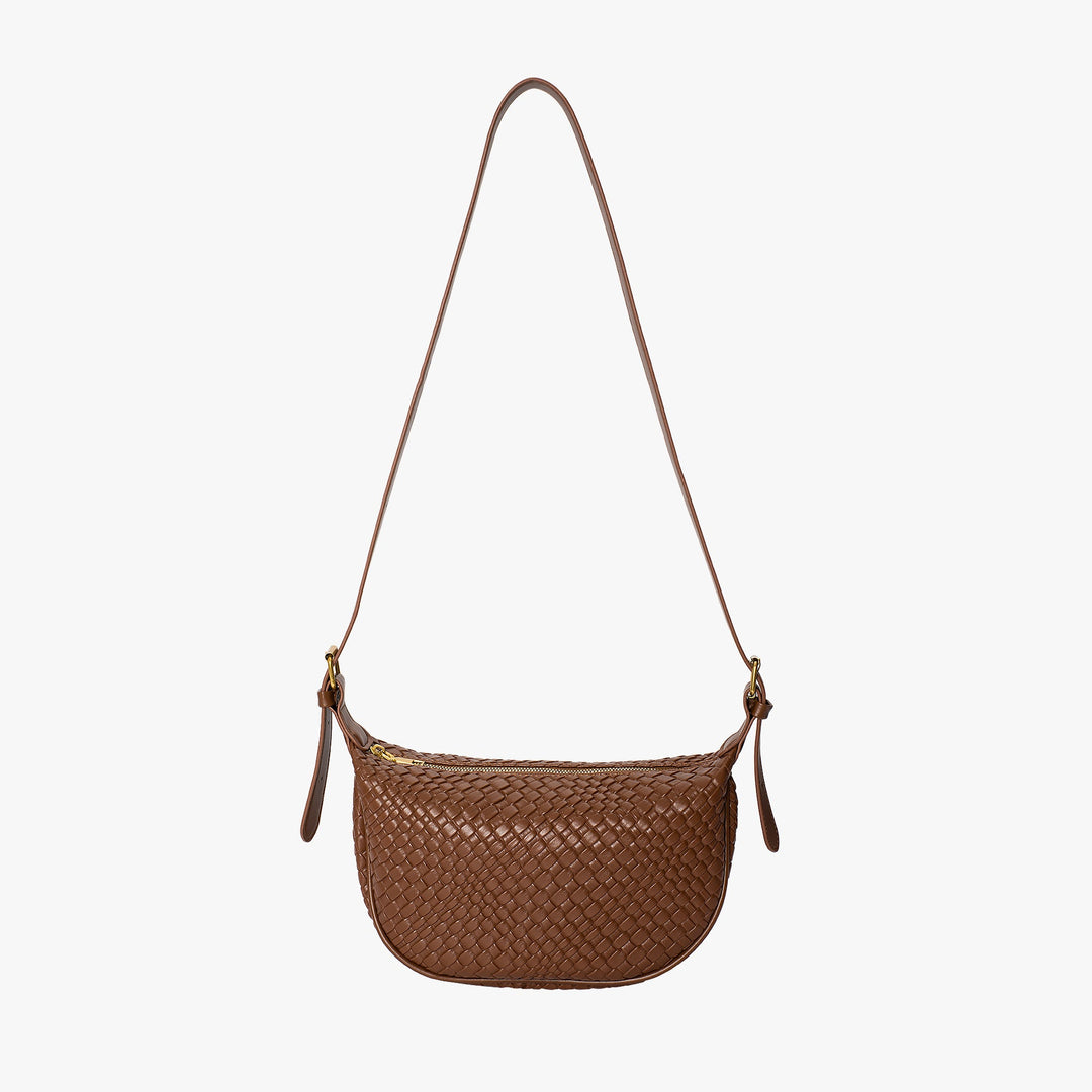 Valantomode | The Tesla Interlace Garrison – Women's Premium Braided Vegan Leather Half-Moon Handbag