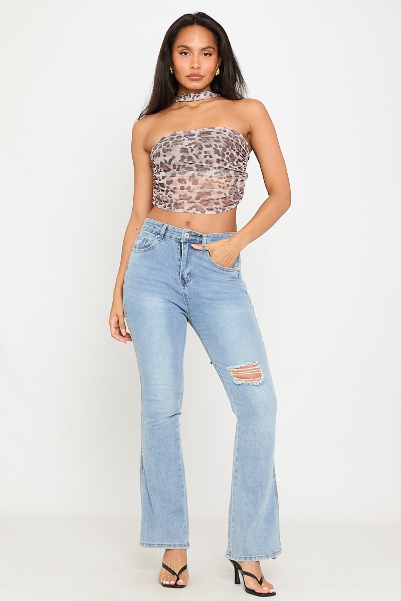 Valantomode | Chic Leopard Ruched Bandeau Top with Stylish Scarf