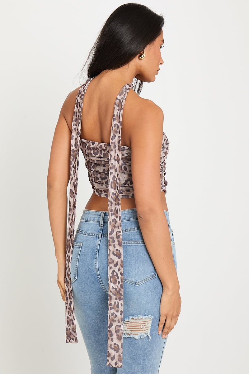 Valantomode | Chic Leopard Ruched Bandeau Top with Stylish Scarf