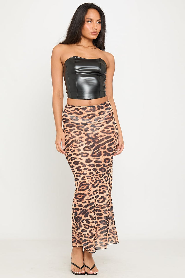 Valantomode | Chic Leopard Print Low Rise Maxi Skirt for Effortless Style
