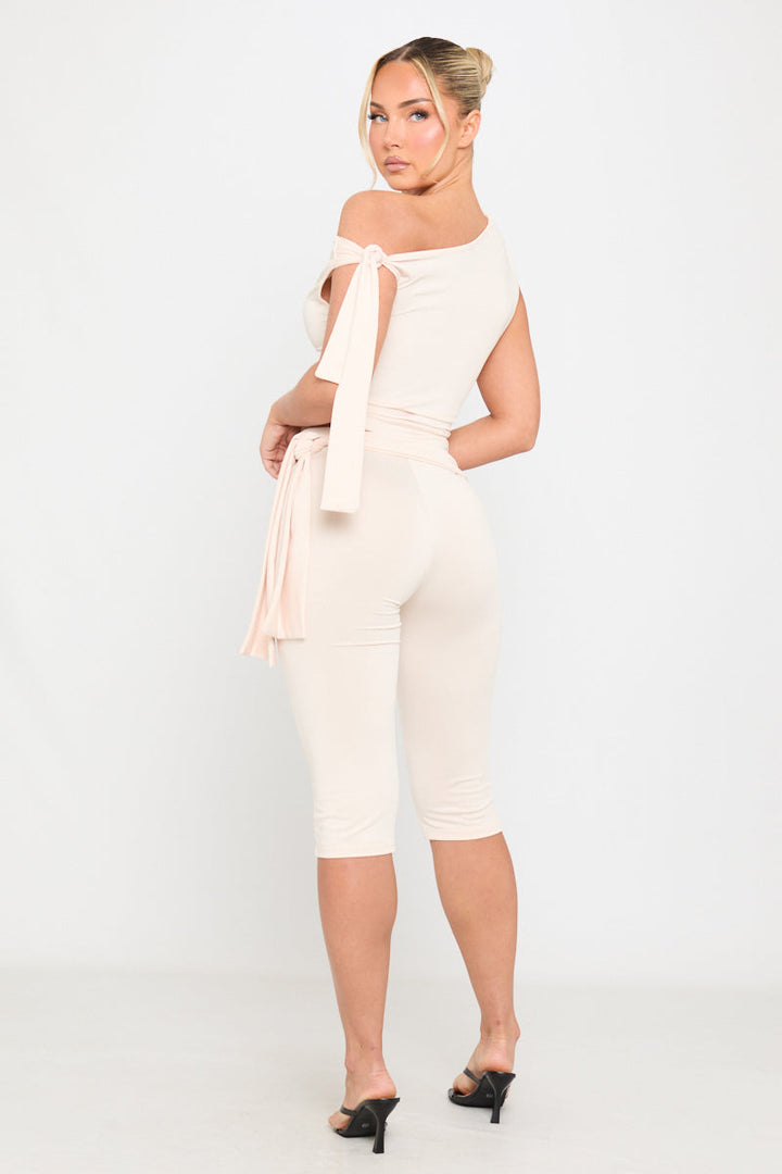Valantomode | Chic Cream One Shoulder Top & Capri Pants Set