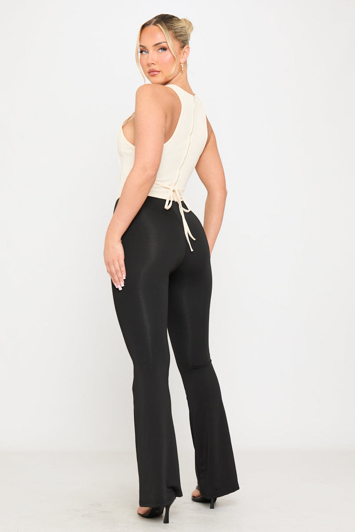 Valantomode | Chic Black High Waist Flared Leggings for Effortless Style