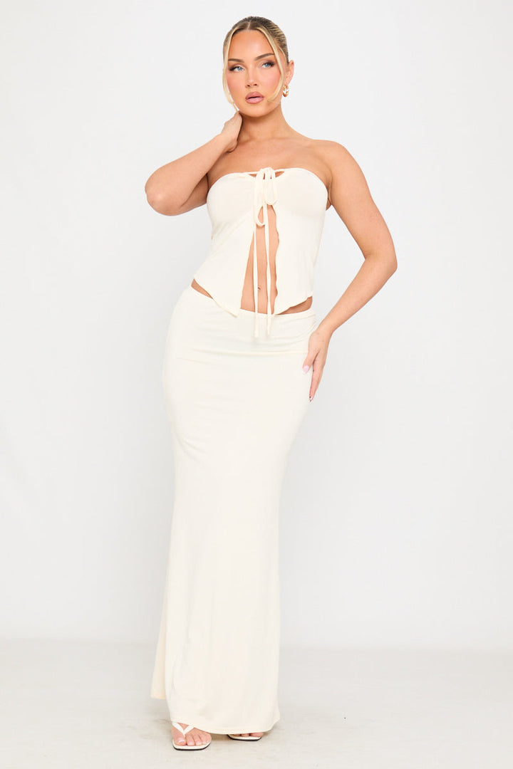 Valantomode | Cream Tie-Front Top & Maxi Skirt Co-Ord Set