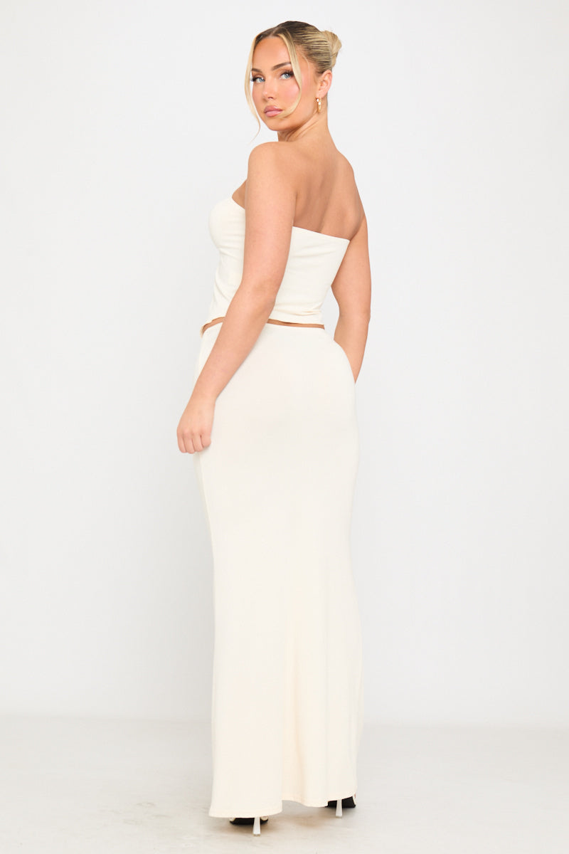 Valantomode | Cream Tie-Front Top & Maxi Skirt Co-Ord Set