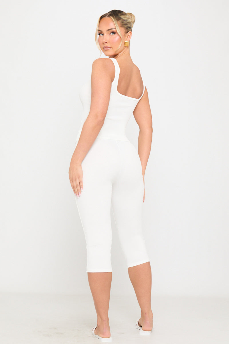 Valantomode | Chic White Corset Tie Top & Capri Pants Set