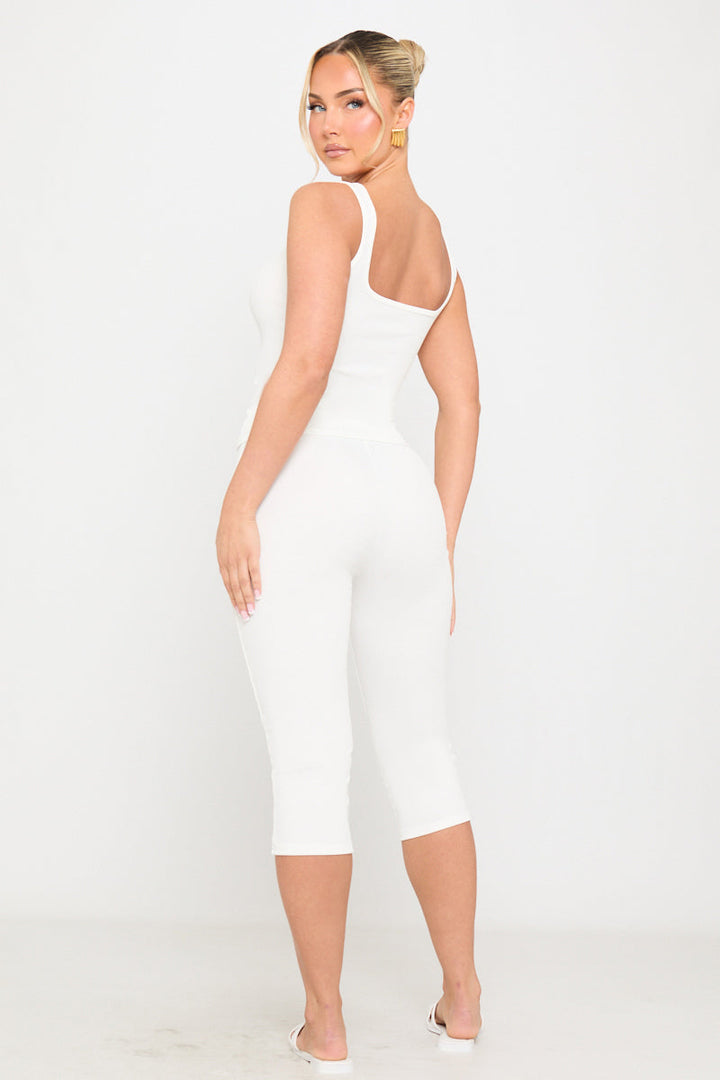 Valantomode | Chic White Corset Tie Top & Capri Pants Set