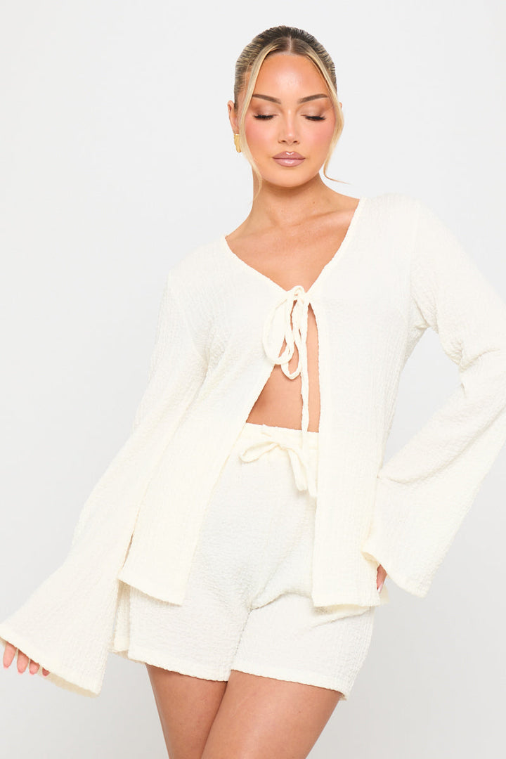 Valantomode | Chic White Linen Tie Front Beach Co-Ord Set