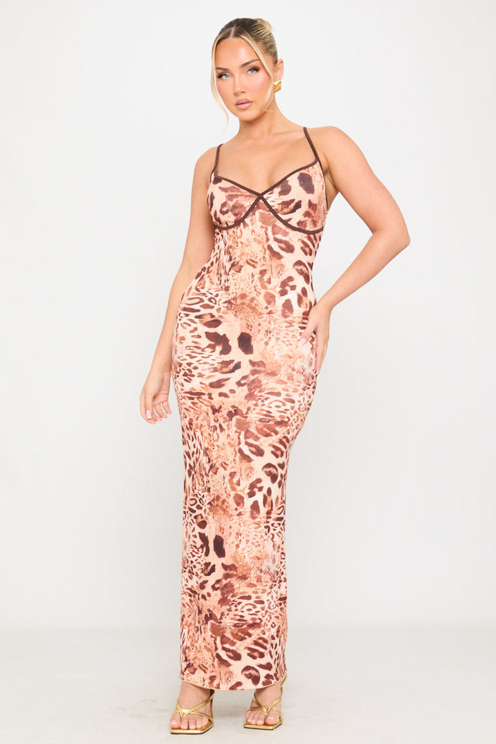 Valantomode | Chic Leopard Print Sleeveless Maxi Cami Dress