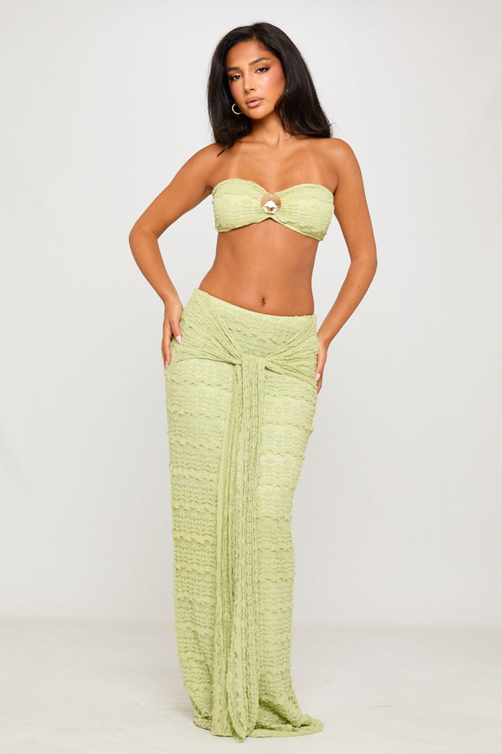 Valantomode | Lime Green Seashell Top & Flowing Maxi Skirt Set
