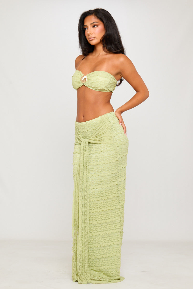 Valantomode | Lime Green Seashell Top & Flowing Maxi Skirt Set