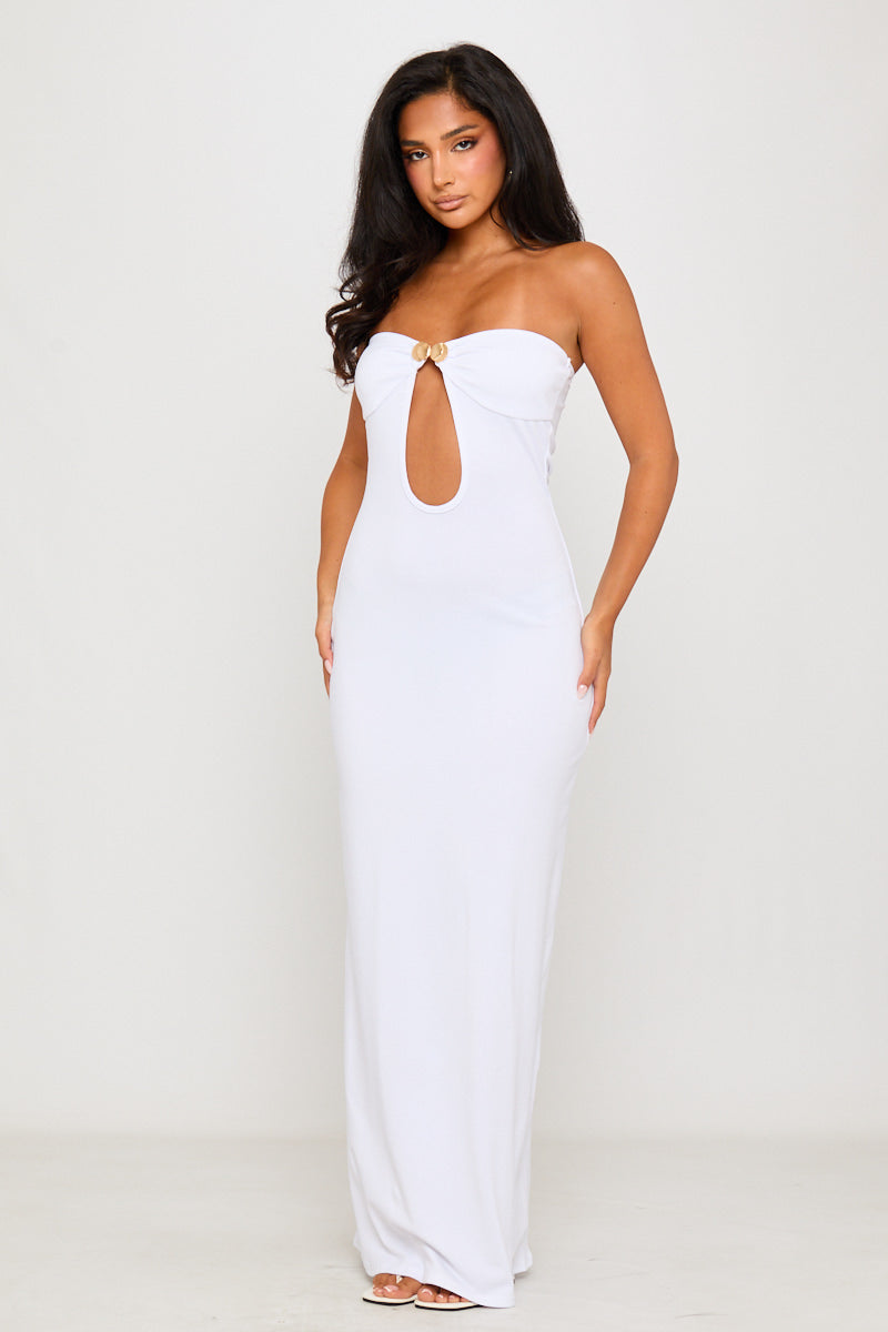 Valantomode | Elegant White Seashell Cut-Out Maxi Dress
