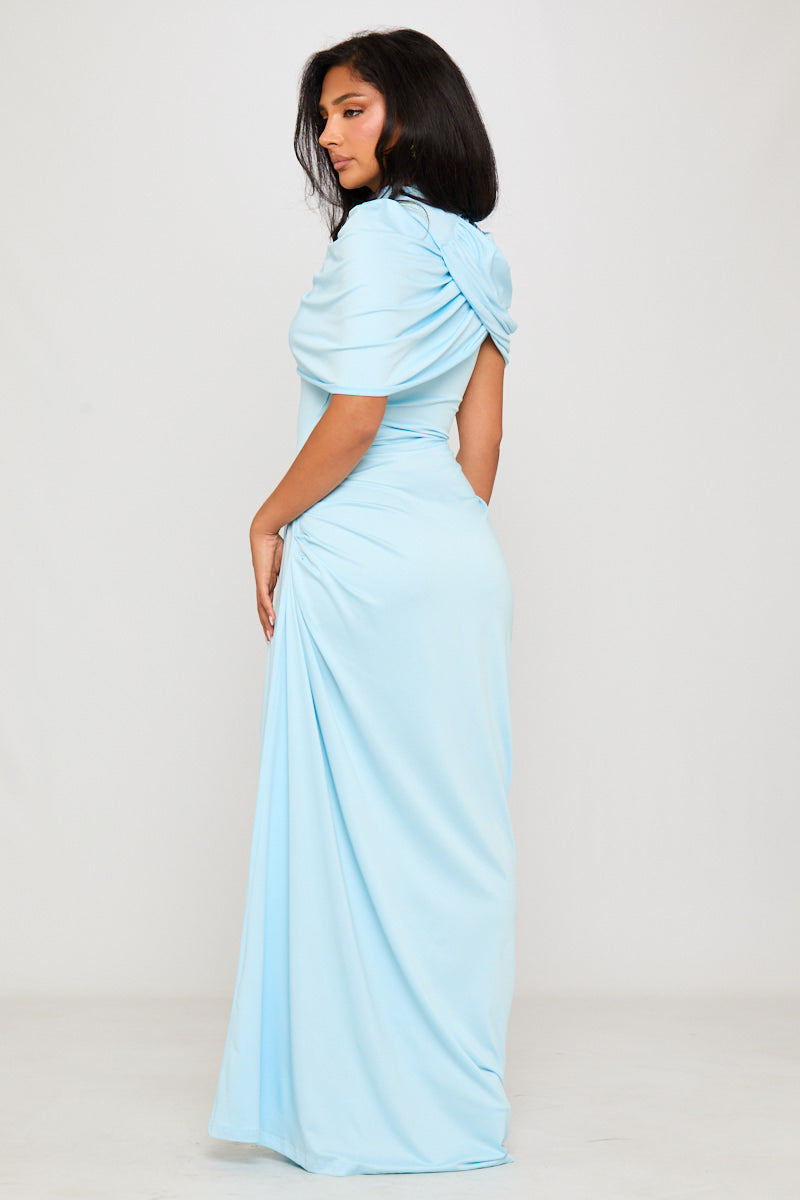 Valantomode | Chic Baby Blue Asymmetric Pleated Maxi Dress for Babies
