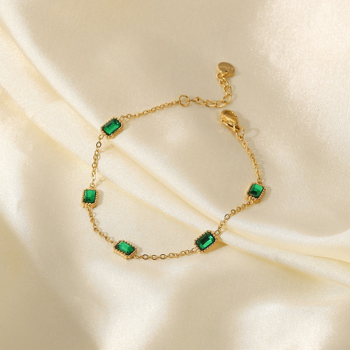 Valantomode | Gold Plated Emerald Green Bracelet for Women