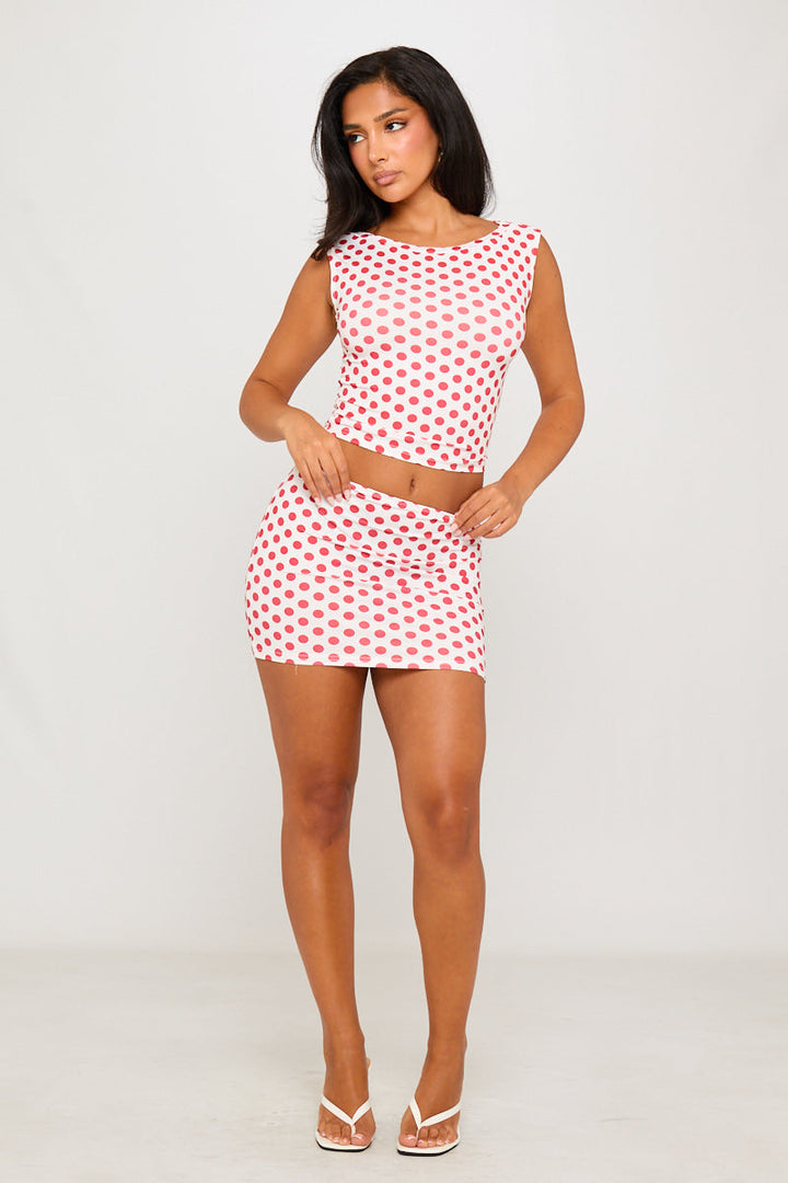Valantomode | Chic White Polka Dot Off-Shoulder Top & Mini Skirt Set