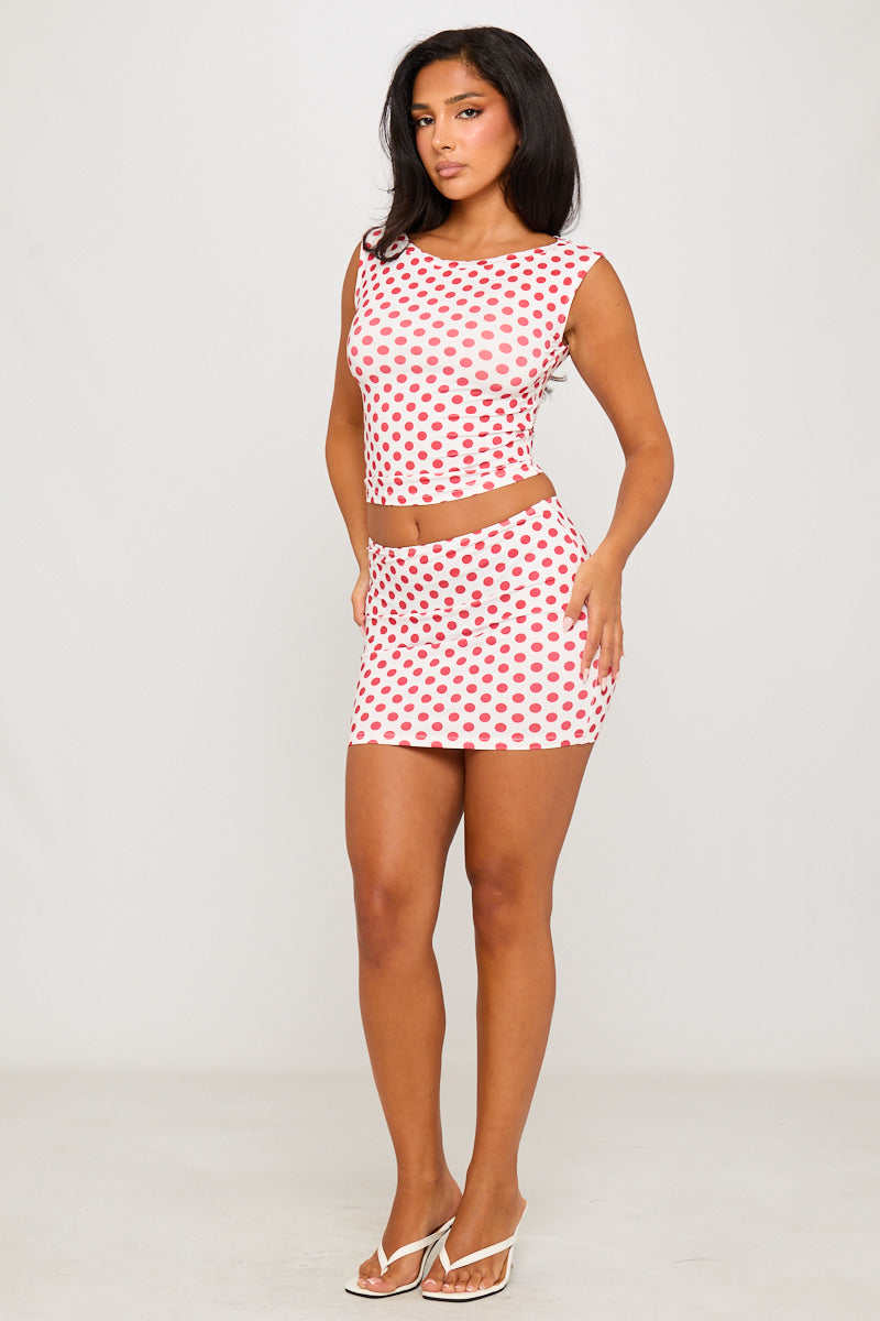 Valantomode | Chic White Polka Dot Off-Shoulder Top & Mini Skirt Set