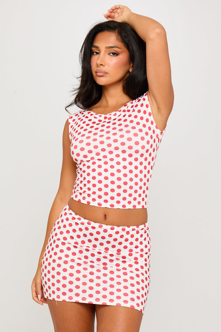 Valantomode | Chic White Polka Dot Off-Shoulder Top & Mini Skirt Set