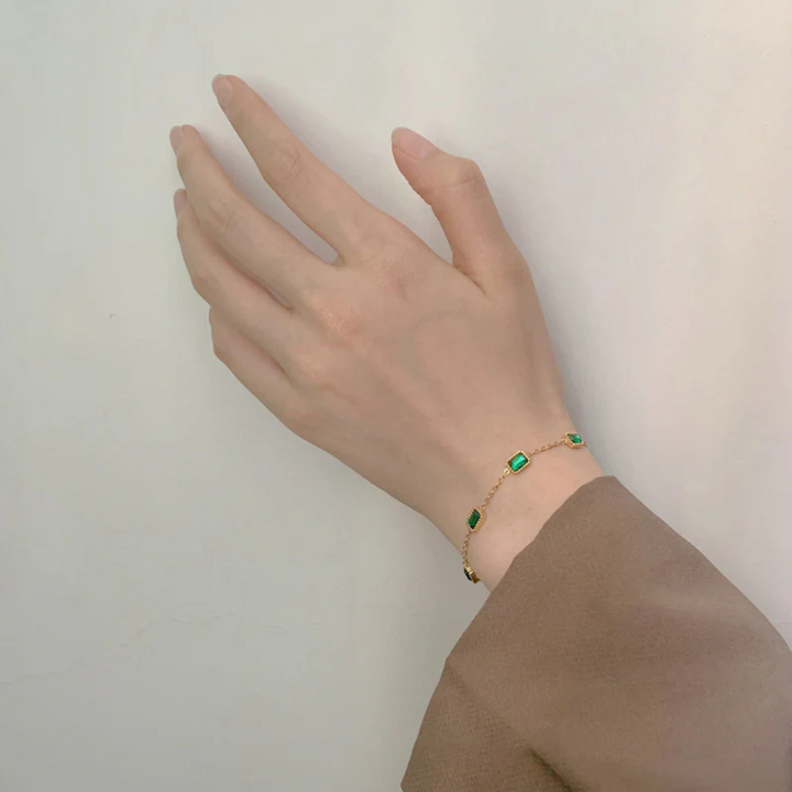 Valantomode | Gold Plated Emerald Green Bracelet for Women
