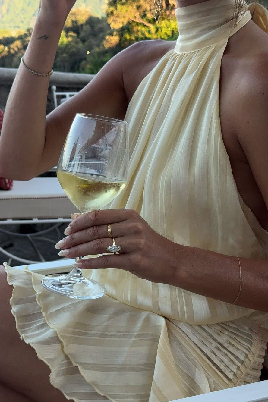 Valantomode | Elegant Cream Chiffon Halter Mini Dress with Tiered Design