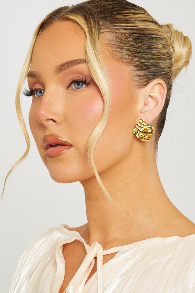 Valantomode | Elegant Gold Textured Drop Earrings for Chic Style