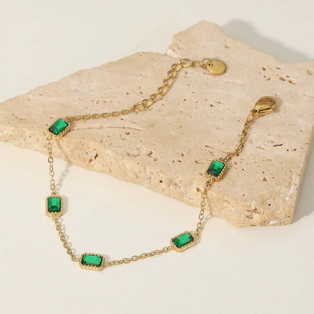 Valantomode | Gold Plated Emerald Green Bracelet for Women