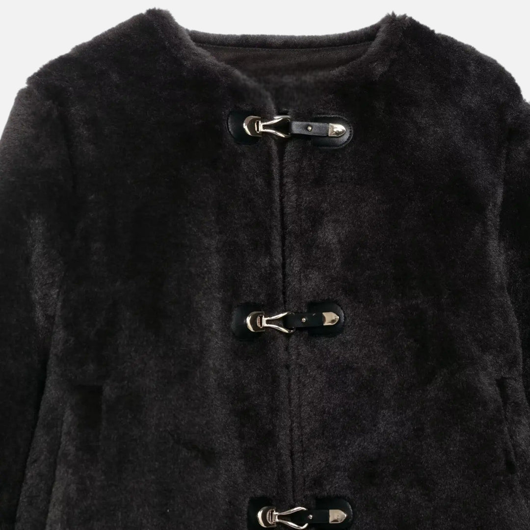 Valantomode | Women’s Faux Fur Jacket - Vintage Toggle Button Shearling-Style Coat