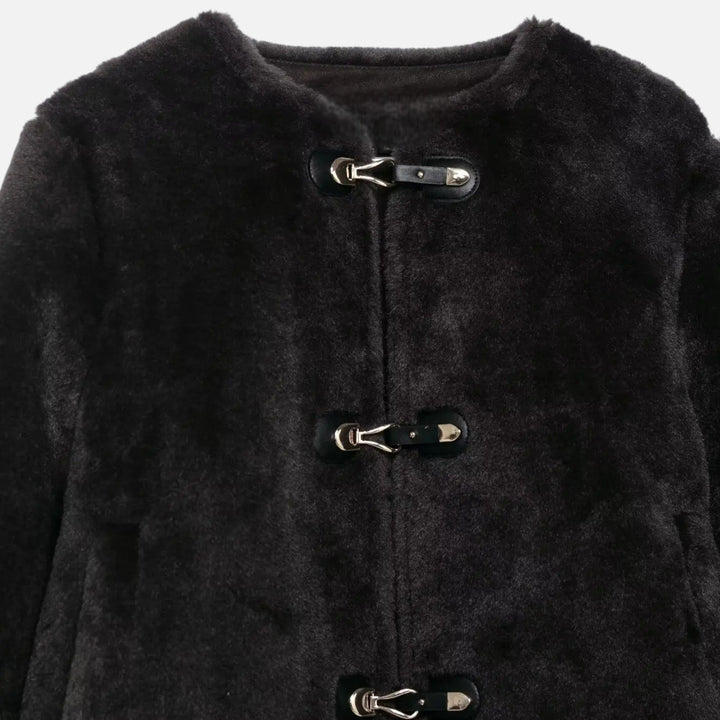 Valantomode | Women’s Faux Fur Jacket - Vintage Toggle Button Shearling-Style Coat