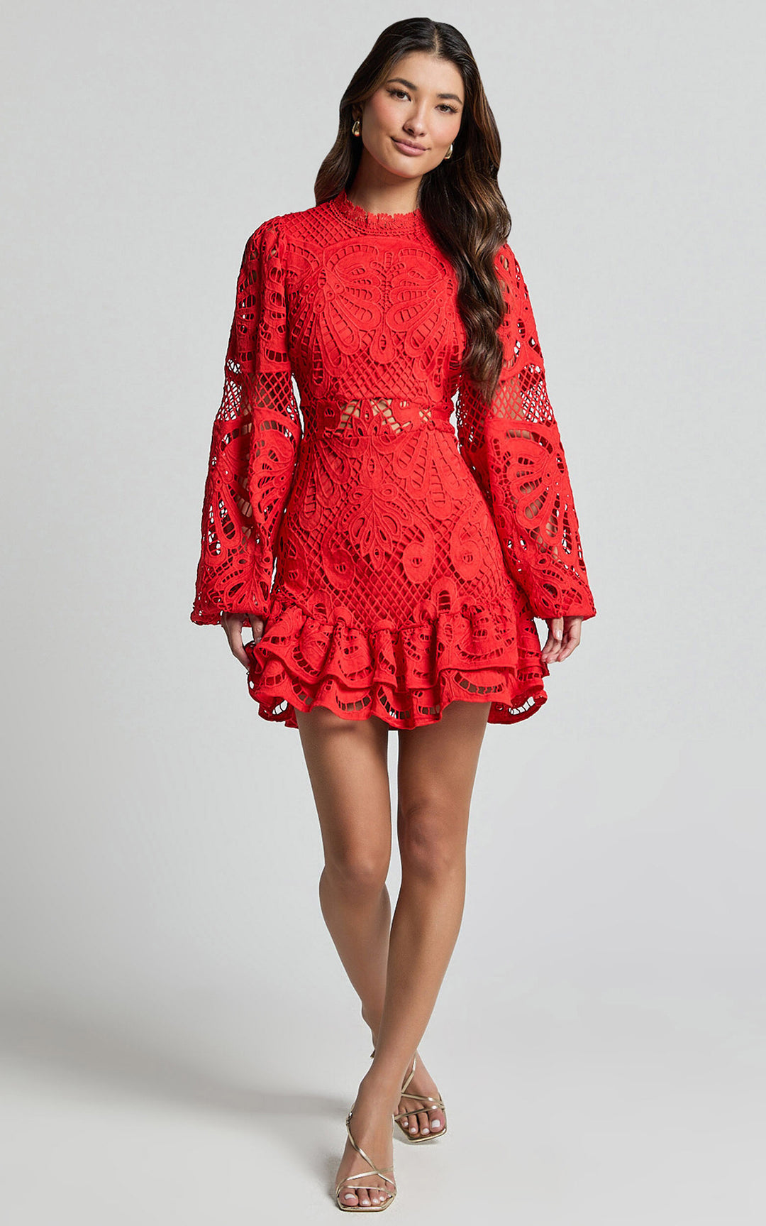 Valantomode | Lace Puff Sleeve Mini Dress for Effortless Elegance