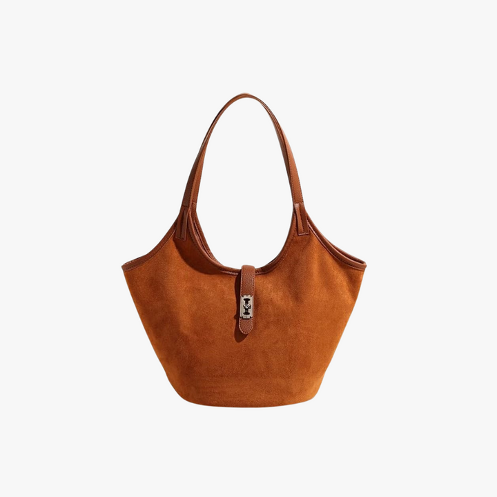 Valantomode | Velvet Nexus Cube – Compact Faux Suede Business Tote with Turn-Lock & Soft-Touch Handles