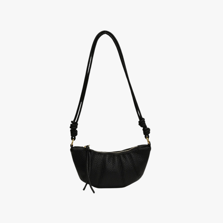 Valantomode | Aura Crescent Crossbody – Premium Vegan Leather Curved Shoulder Bag with Gold-Tone Accents