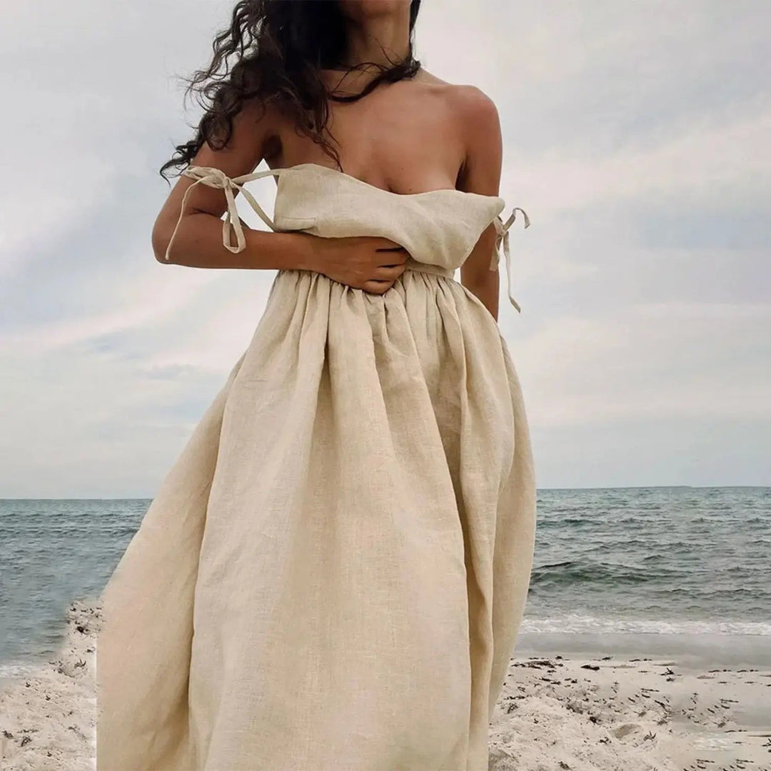 Valantomode | Stylish Green Linen Dress Perfect for Summer Days