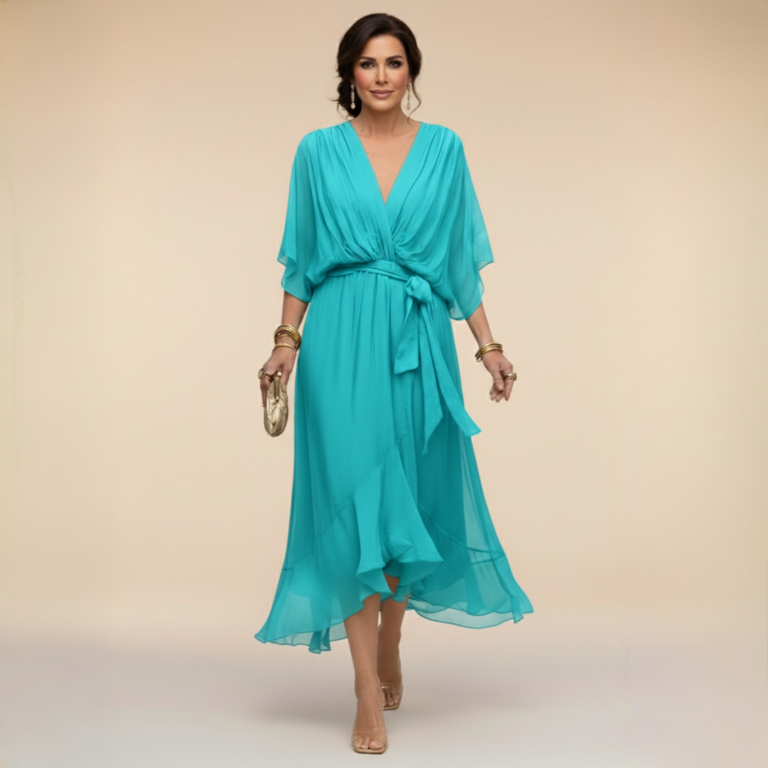 Valantomode | Beautiful V-neck Dress with Flowing Design for Women
