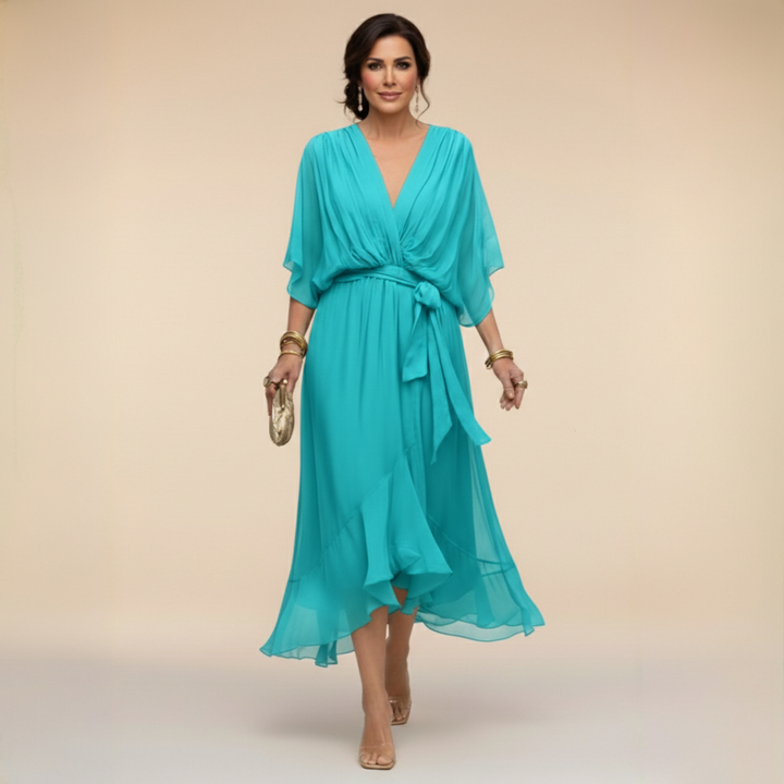 Valantomode | Beautiful V-neck Dress with Flowing Design for Women