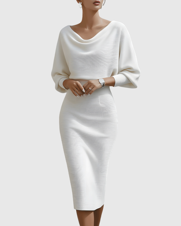 Valantomode | Stylish White Batwing Midi Dress for Women’s Fashion