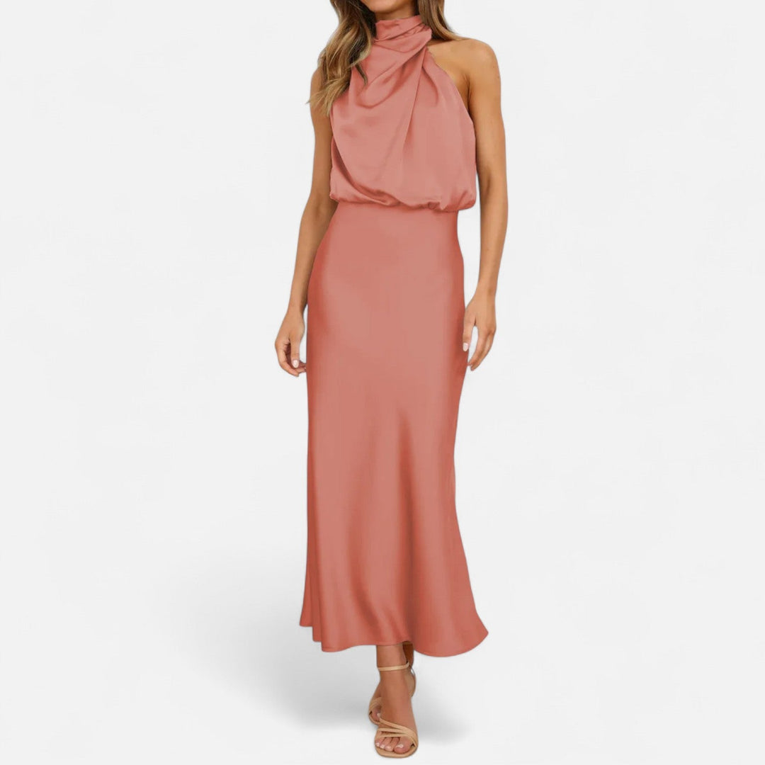 Valantomode | Women’s Satin A-Line Sleeveless Long Dress