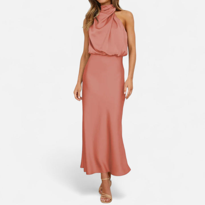 Valantomode | Women’s Satin A-Line Sleeveless Long Dress