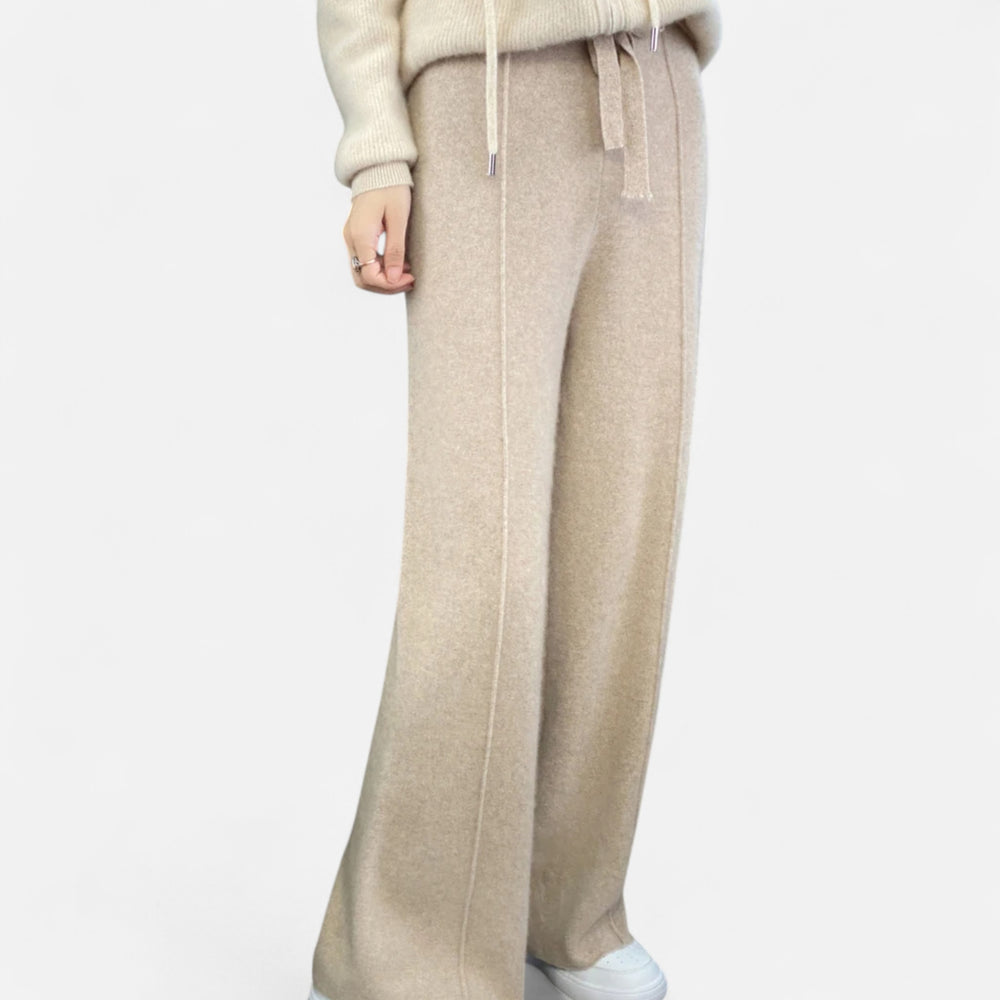 Valantomode | Women’s Wool Wide-Leg Knit Trousers – Premium High-Waisted Lounge Pants