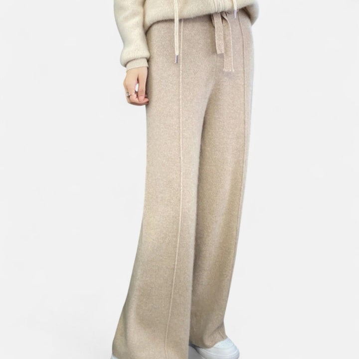 Valantomode | Women’s Wool Wide-Leg Knit Trousers – Premium High-Waisted Lounge Pants