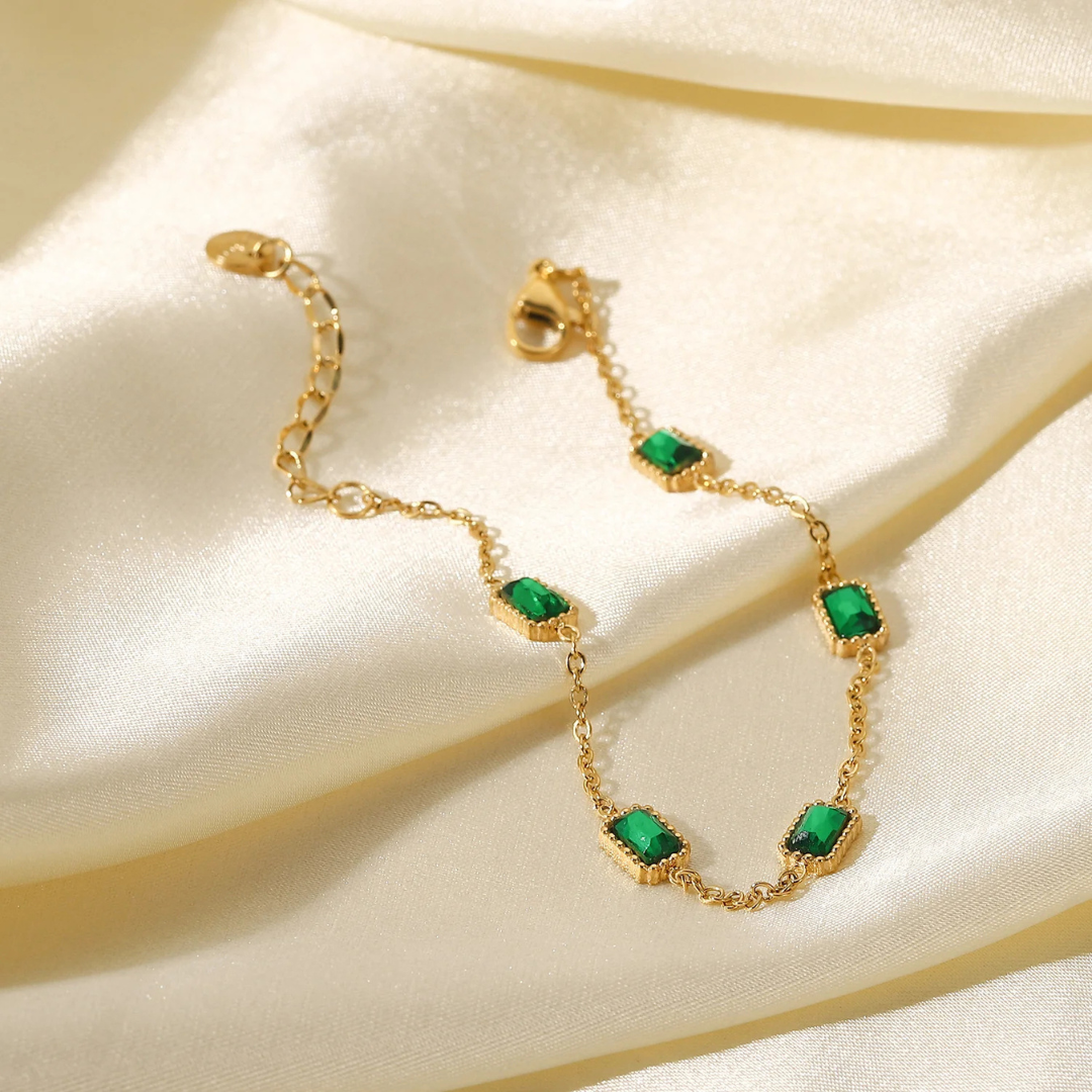 Valantomode | Gold Plated Emerald Green Bracelet for Women