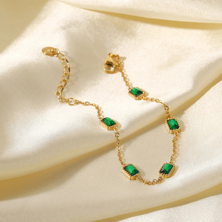 Valantomode | Gold Plated Emerald Green Bracelet for Women