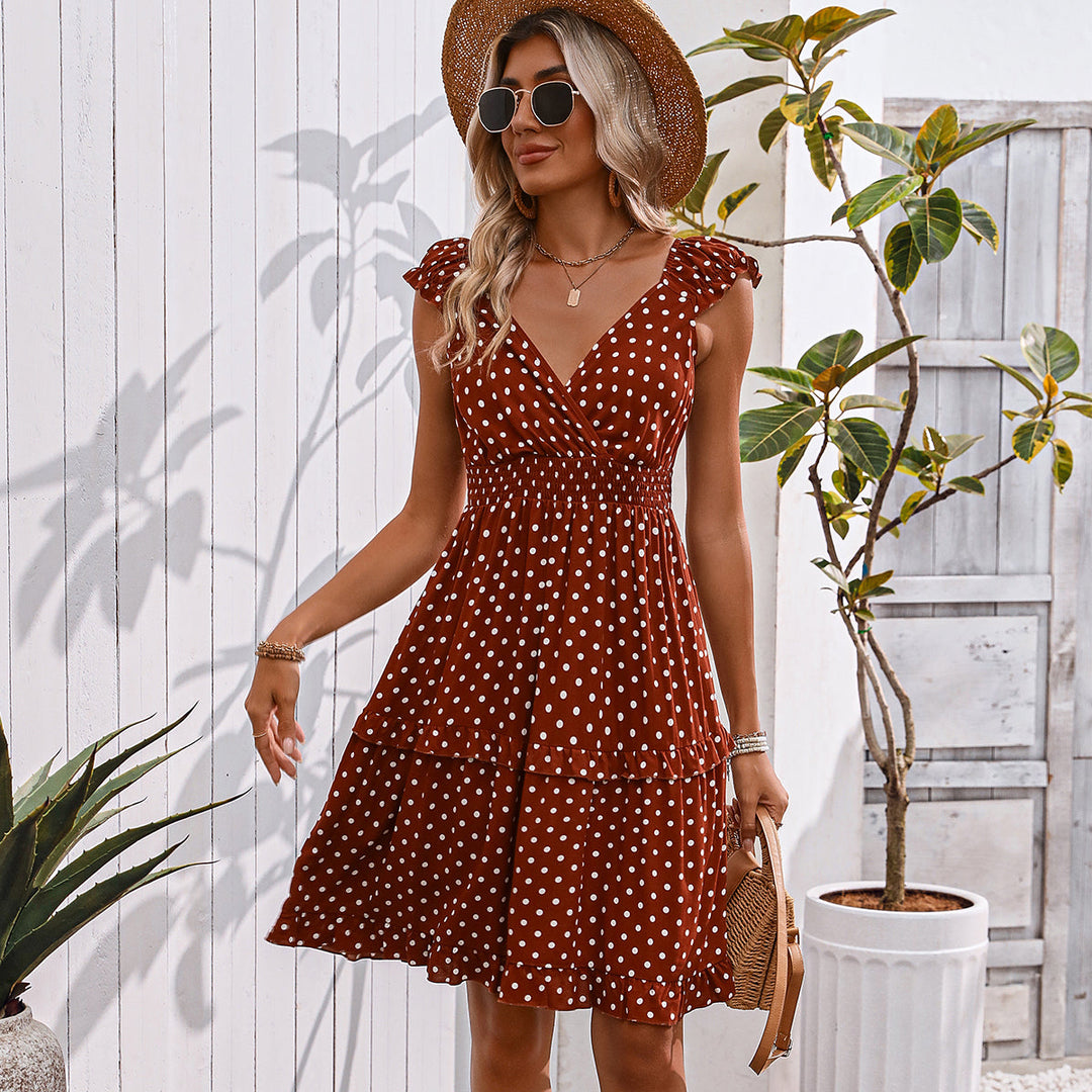 Valantomode | Chic Dotted Mini Dress with Smocked Waist Design