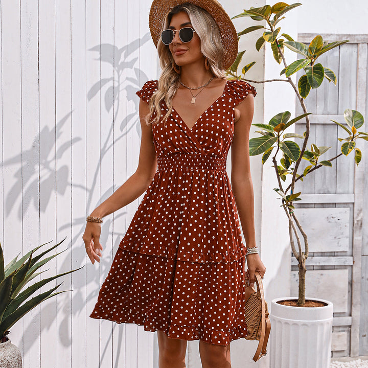 Valantomode | Chic Dotted Mini Dress with Smocked Waist Design