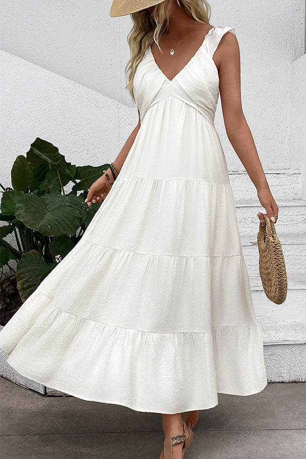 Valantomode | Chic Solid V Neck Sleeveless Casual Beach Dress